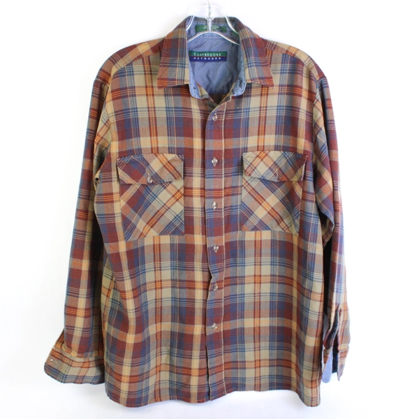 Vintage Claybrooke Outdoors Men's Medium Red Blue Brown Flannel Button-Up Shirt