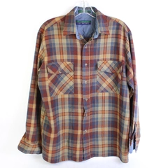 Vintage Claybrooke Outdoors Men's Medium Red Blue Brown Flannel Button-Up Shirt