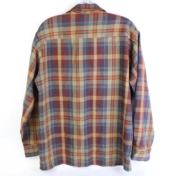 Vintage Claybrooke Outdoors Men's Medium Red Blue Brown Flannel Button-Up Shirt