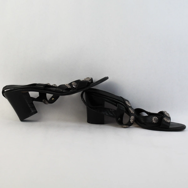 Vero Cuoio Black Open-Toe Heels Sandals Sunflower Details Women's Size 8N