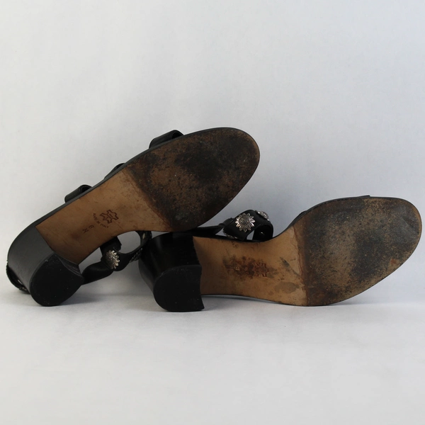 Vero Cuoio Black Open-Toe Heels Sandals Sunflower Details Women's Size 8N