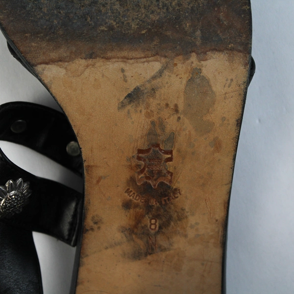 Vero Cuoio Black Open-Toe Heels Sandals Sunflower Details Women's Size 8N