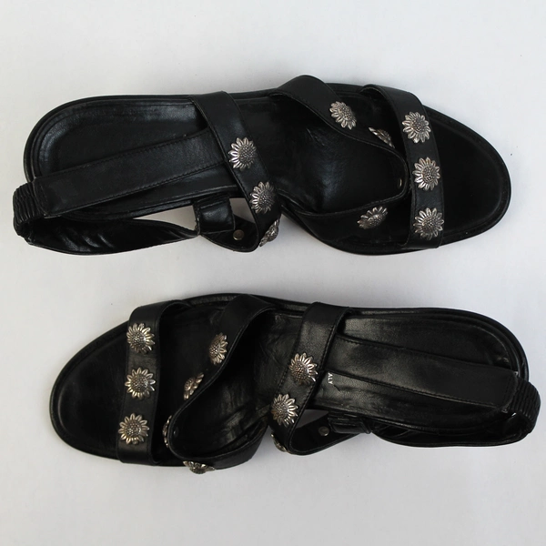 Vero Cuoio Black Open-Toe Heels Sandals Sunflower Details Women's Size 8N