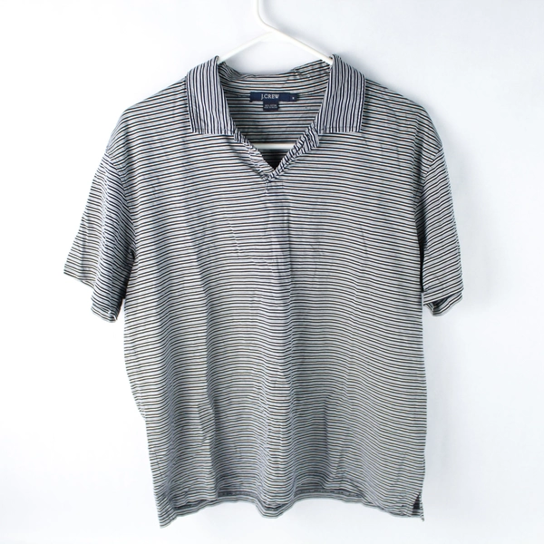J Crew Men's Black White Striped Polo Short Sleeve 100% Cotton Size M