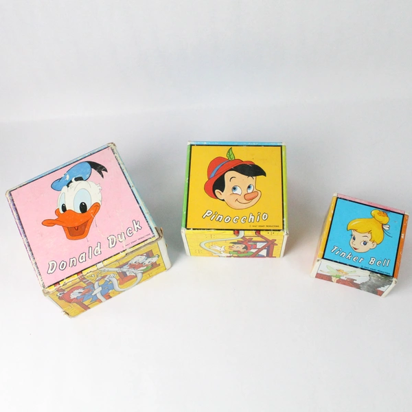 Vintage Disney Stacking Cardboard Box Nesting Blocks Mickey Mouse Goofy Donald