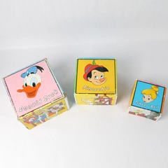Vintage Disney Stacking Cardboard Box Nesting Blocks Mickey Mouse Goofy Donald