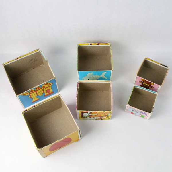 Vintage Disney Stacking Cardboard Box Nesting Blocks Mickey Mouse Goofy Donald