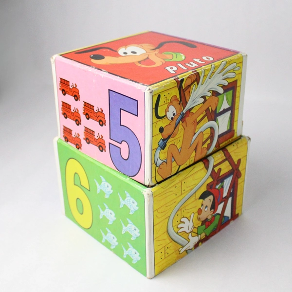 Vintage Disney Stacking Cardboard Box Nesting Blocks Mickey Mouse Goofy Donald