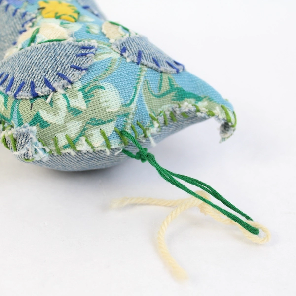 Whimsical Handmade Blue Floral Fabric Owl Doorknob Hanger Home Decor