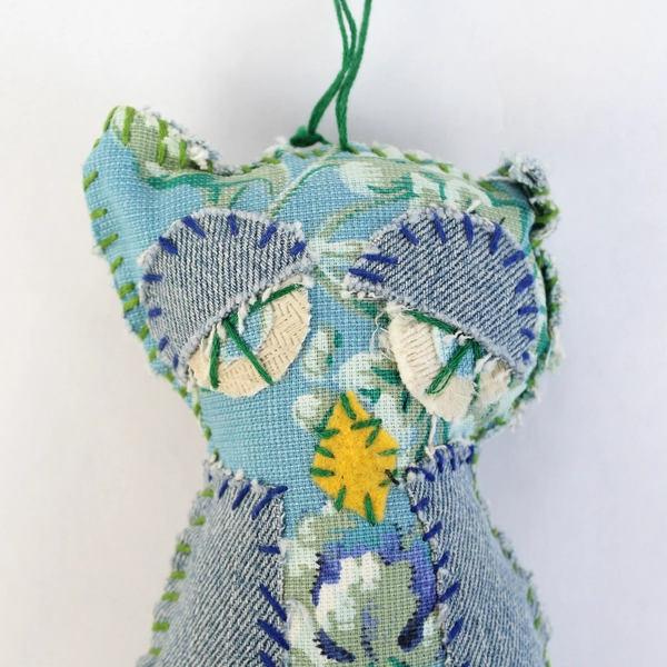 Whimsical Handmade Blue Floral Fabric Owl Doorknob Hanger Home Decor