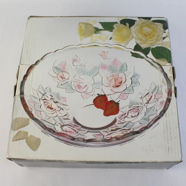 Home Beautiful Festive Rose Crystal Centerpiece Bowl 12.5 Inch 