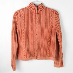 Vintage PBJ Blues Orange Full-Zip Cable Knit Sweater Women's Size S/P