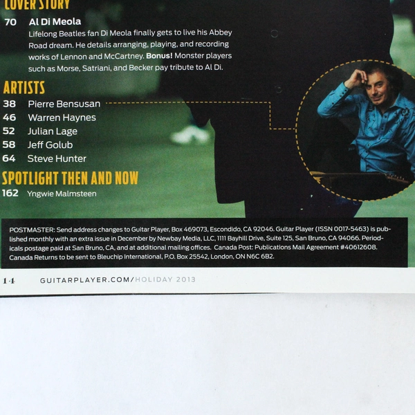 Guitar Player Magazine Holiday 2013 Al Di Meola Warren Haynes Steve Hunter