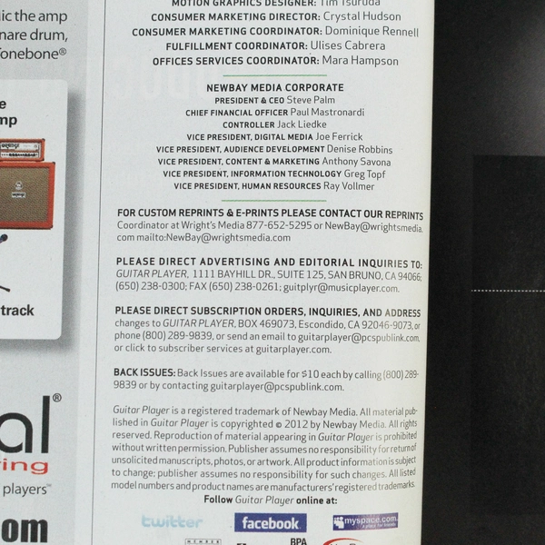 Guitar Player Magazine June 2012 - Ernie Ball 50th Anniv. Slash & Satriani