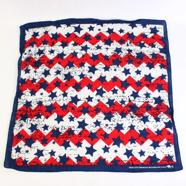 Vintage Red White and Blue Stars Cotton Bandana 21.5" RN 13962