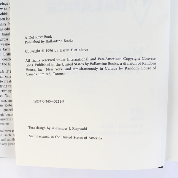 Worldwar: Upsetting The Balance by Harry Turtledove 1996 Del Rey Hardcover