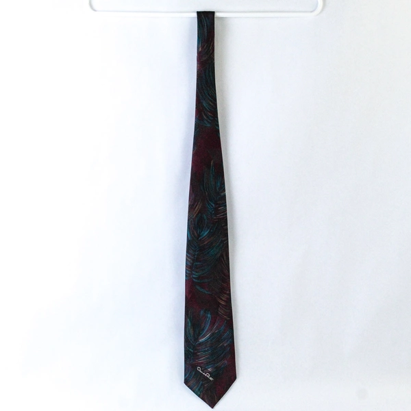 Oscar De La Renta Burgundy Leaf Abstract Necktie 55" Men’s Tie - Good Condition