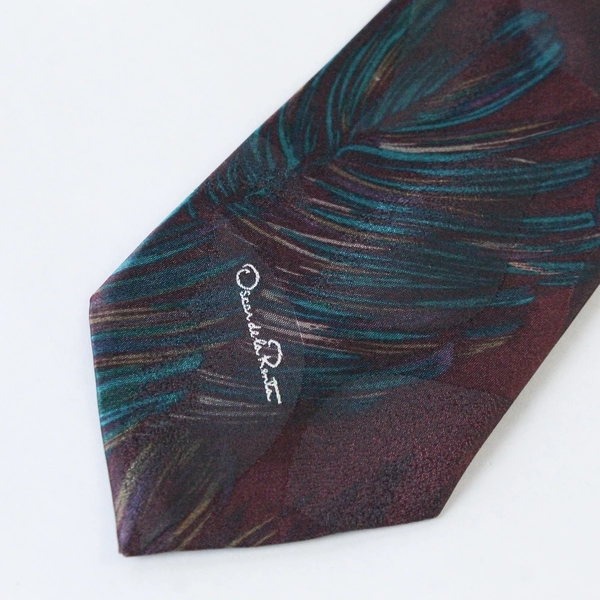 Oscar De La Renta Burgundy Leaf Abstract Necktie 55" Men’s Tie - Good Condition
