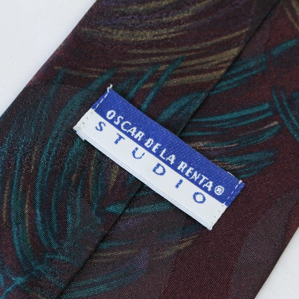 Oscar De La Renta Burgundy Leaf Abstract Necktie 55" Men’s Tie - Good Condition