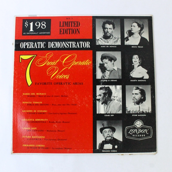 Operatic Demonstrator 7 Great Operatic Voices 1956 Single Vinyl 12 Inches 