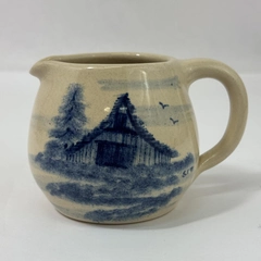 1995 Paul Storie Pottery Creamer Beige Cobalt Blue 3.75" Decorative Collectible