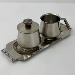 Vintage 4-Piece International Decorator Stainless 18-8 Sugar Bowl Creamer Set