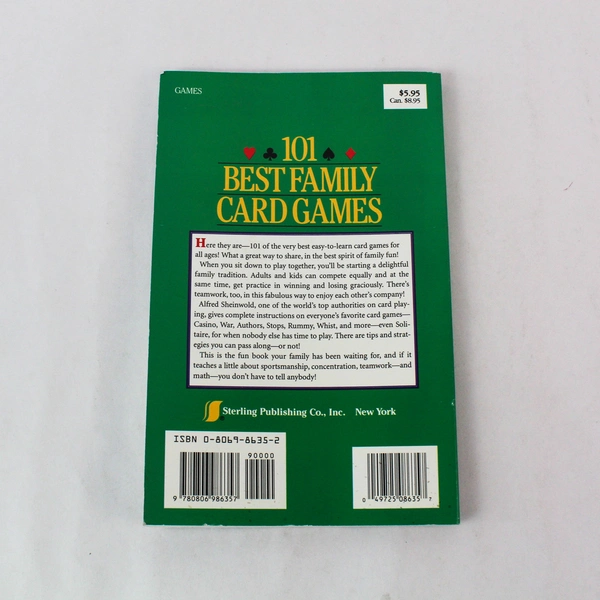 101 Best Family Card Games by Alfred Sheinwold 1992 Paperback Book