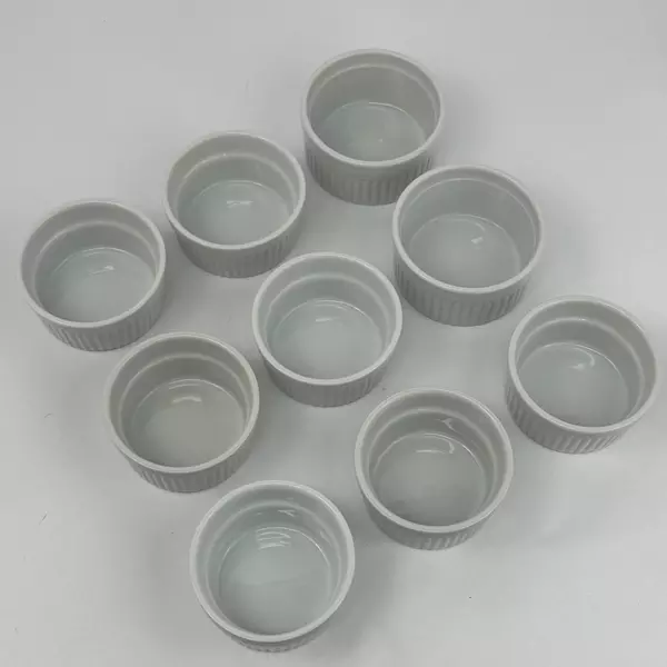 Set of 9 Pier 1 Imports White Ceramic Ramekins Bakeware Ovenware