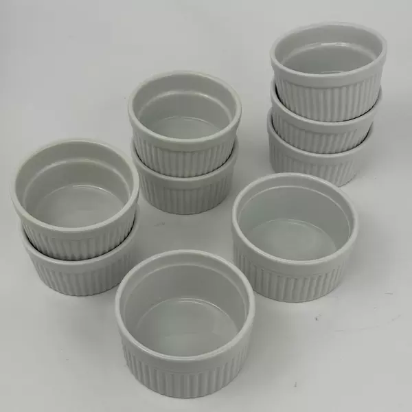 Set of 9 Pier 1 Imports White Ceramic Ramekins Bakeware Ovenware