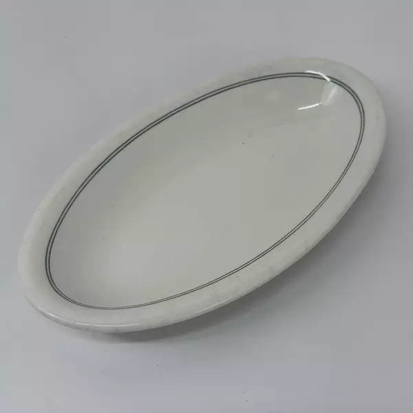 Antique John Maddock & Sons White Vitreous Oval Dish Green Bands 8.5"