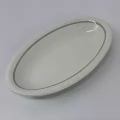 Antique John Maddock & Sons White Vitreous Oval Dish Green Bands 8.5"
