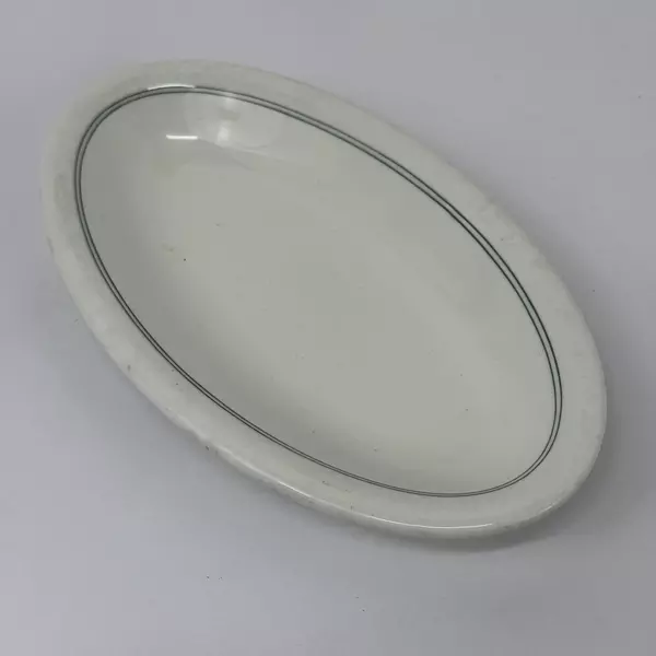 Antique John Maddock & Sons White Vitreous Oval Dish Green Bands 8.5"
