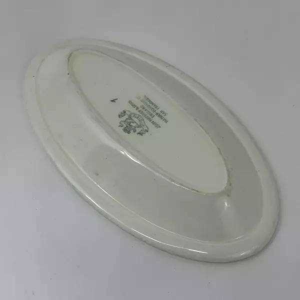 Antique John Maddock & Sons White Vitreous Oval Dish Green Bands 8.5"