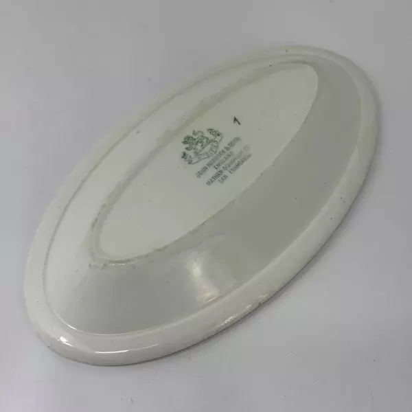 Antique John Maddock & Sons White Vitreous Oval Dish Green Bands 8.5"