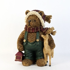 Christmas Walmart 11" Resin Teddy Bear Figurine Cap Scarf With Reindeer Lantern