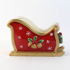 Fitz & Floyd Festive Bells Santa's Sleigh Christmas Planter With Plastic Insert