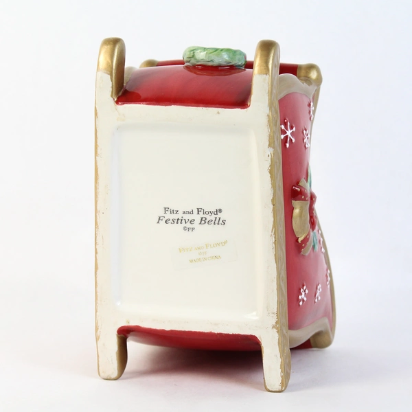Fitz & Floyd Festive Bells Santa's Sleigh Christmas Planter With Plastic Insert