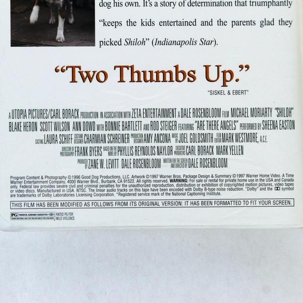 Shiloh VHS Movie 1997 Warner Bros Adventure Drama - Good Condition, Untested