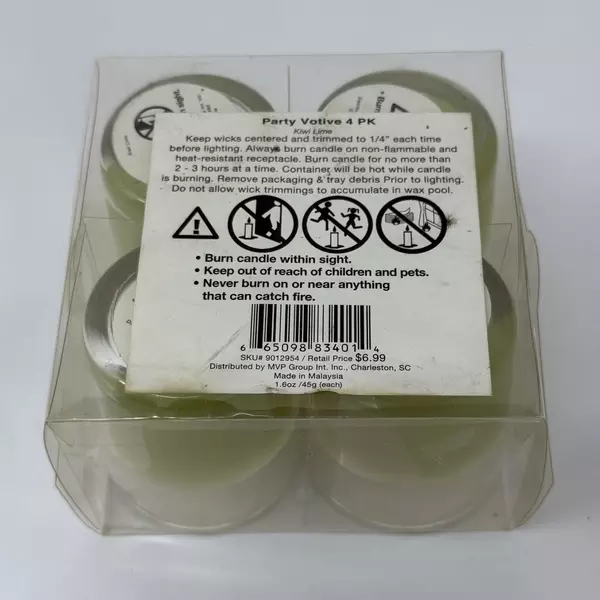 Set of 4 Green MVP Group International Kiwi Lime Votive Candles New Scented