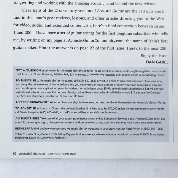 Acoustic Guitar Magazine Aug 2009 Elvis Costello Fingerstyle Muriel Anderson