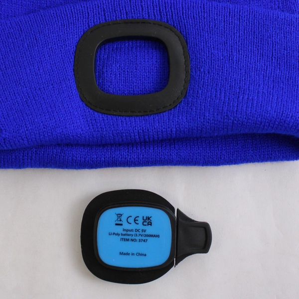 Headlamp Beanie USB Rechargeable Unisex One Size Blue LED Hat Light