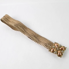Women's Boho Shimmery Brown Woven Faux Leather Belt With Metal Buckle 36"