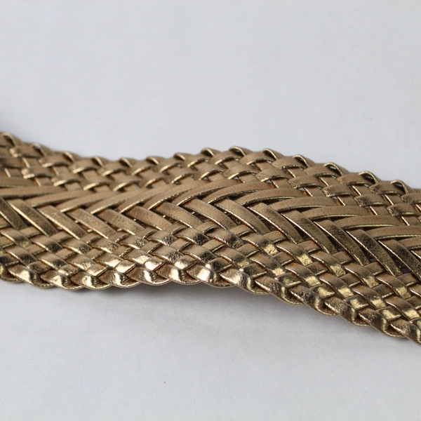 Women's Boho Shimmery Brown Woven Faux Leather Belt With Metal Buckle 36"