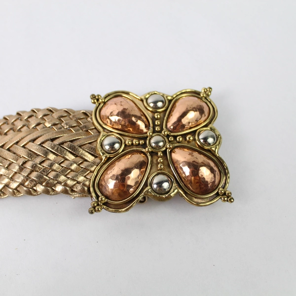 Women's Boho Shimmery Brown Woven Faux Leather Belt With Metal Buckle 36"