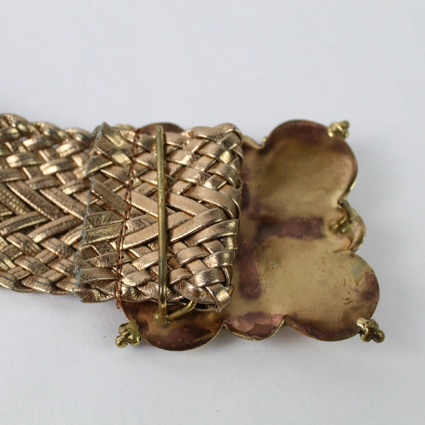 Women's Boho Shimmery Brown Woven Faux Leather Belt With Metal Buckle 36"