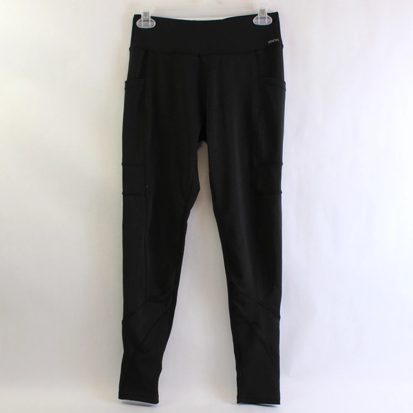 Fitkicks Women's Medium Full-Length Midrise Black Stretch Leggings with Pockets