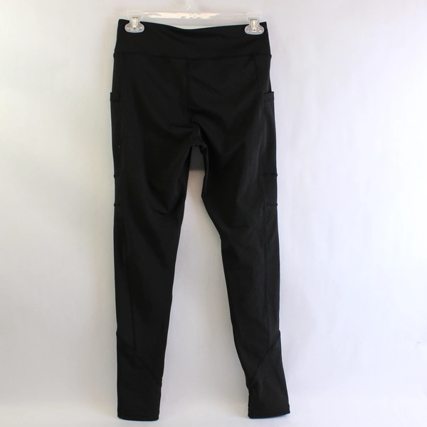 Fitkicks Women's Medium Full-Length Midrise Black Stretch Leggings with Pockets