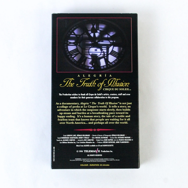 Cirque Du Soleil Alegria The Truth of Illusion VHS 1994 Documentary Telemagik