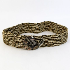 Bohemian Black and Beige Woven Belt With Metal Leaf and Acorn Belt 35"