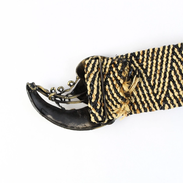 Bohemian Black and Beige Woven Belt With Metal Leaf and Acorn Belt 35"